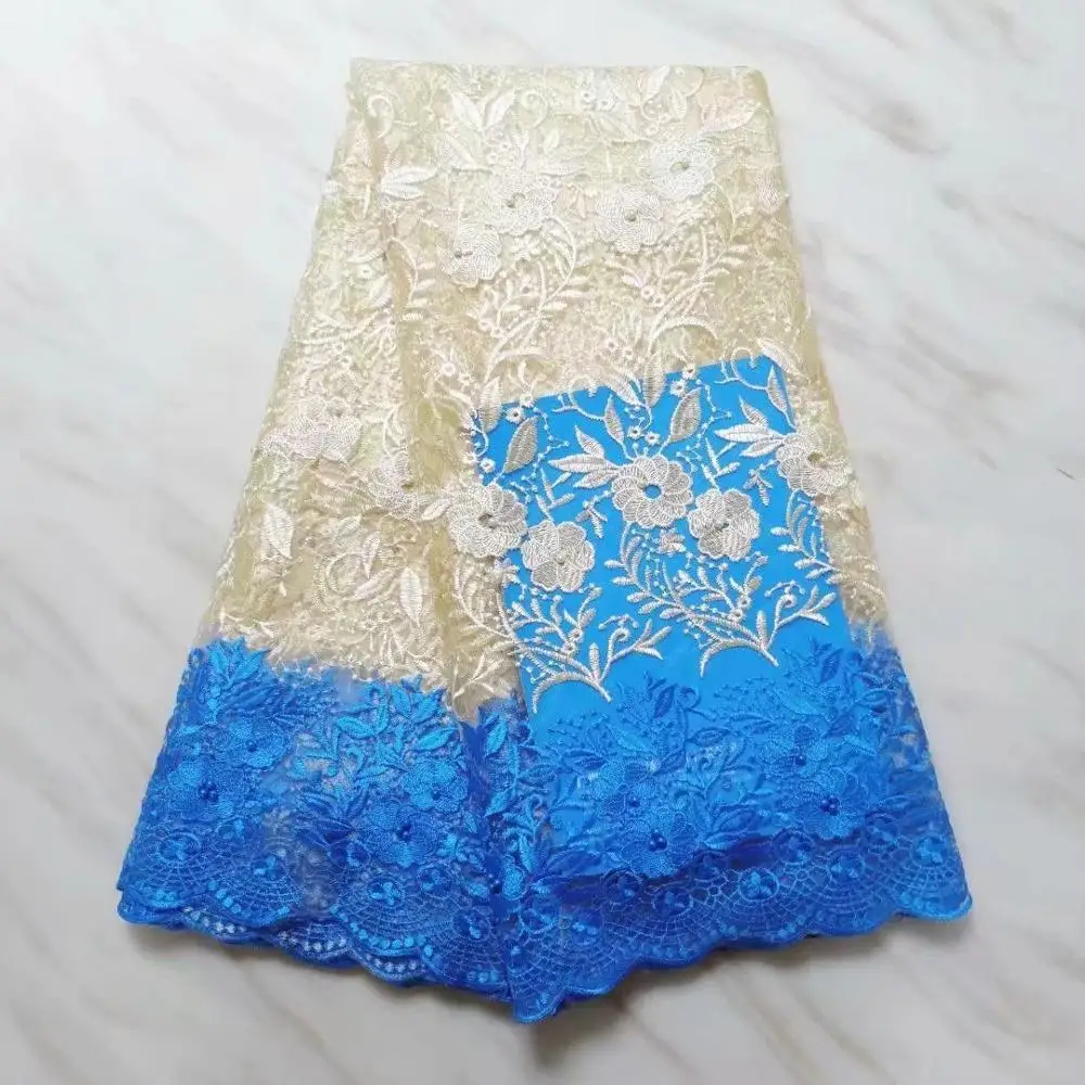 

Latest African Lace Fabric With Beads Embroidered Nigerian Guipure High Quality French Net Tulle Lace Fabric for Wedding NX320z