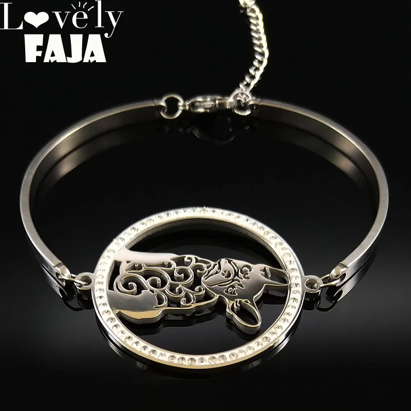 

2019 Bulldog Crystal Stainless Steel Bangle Women Silver Color Bracelets Bangles Jewelry bracelet acier inoxydable femme B18272