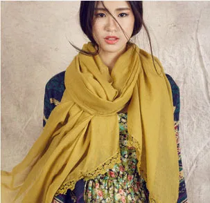 2015 новые Для женщин Кружево шарф хлопок Кружево отделкой платки и Шарфы для женщин Для женщин Обертывания хиджабы 8 цветов 10 шт./лот