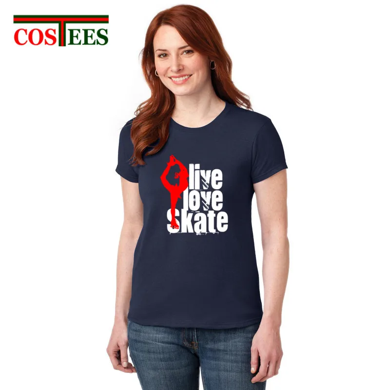 Повседневная футболка с надписью Live Love Skate женская облегающая для фитнеса camisetas
