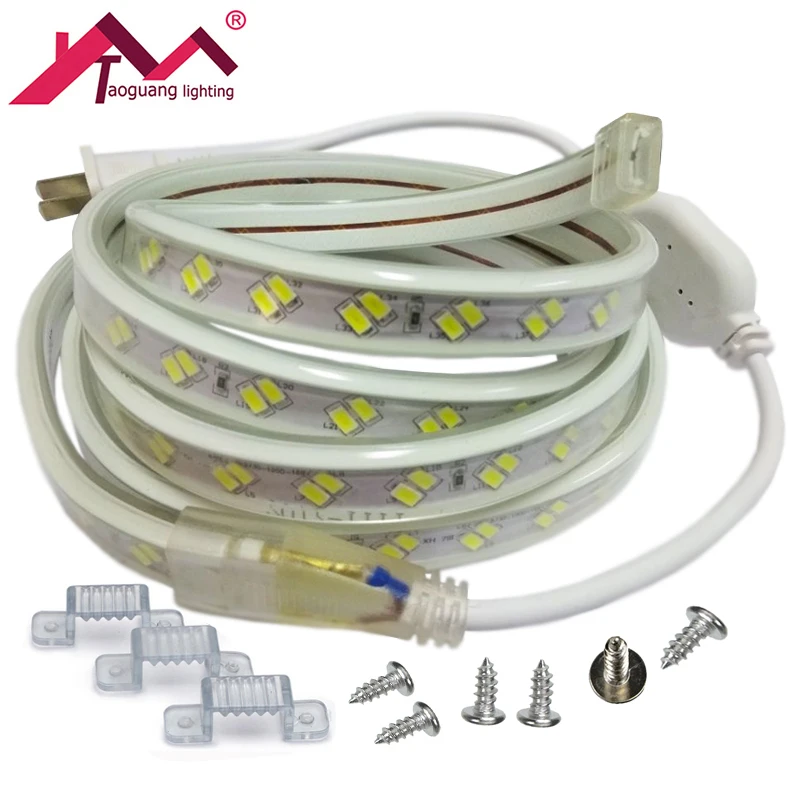Kopen Taoguang verlichting 120 leds m Dubbele 5730 SMD Waterdichte LED Light Strip 220 v Luces Led Strip Met stekker LED Verlichting voor Thuis