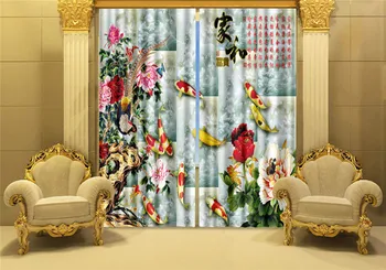 

Fish 3D Painting Blackout Curtains Office Bedding Room Living Room Sunshade Window Curtain 3D Curtains Bedding set Chinese Style