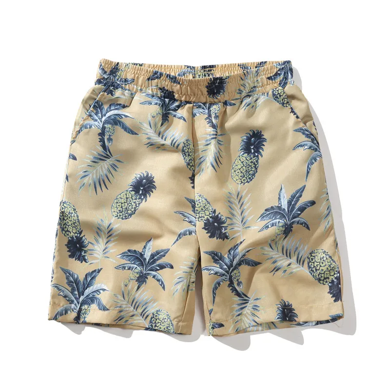 Мужские шорты с эластичной резинкой на талии и принтом, летние пляжные шорты в гавайском стиле