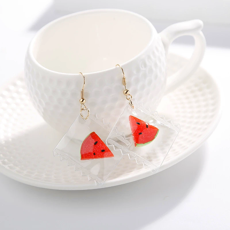 

Doreen Box Alloy Hook Fruit Watermelon Apple Multicolor Candy Colorful Ice Cream Red Heart Pendants Fashion Women Jewelry,1 Pair