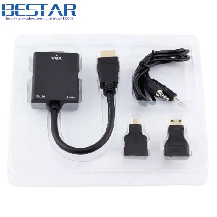 3 в 1 микро HDMI D Тип/мини C Тип/HDMI A Тип VGA конвертер адаптер набор с 5 мм аудио кабель