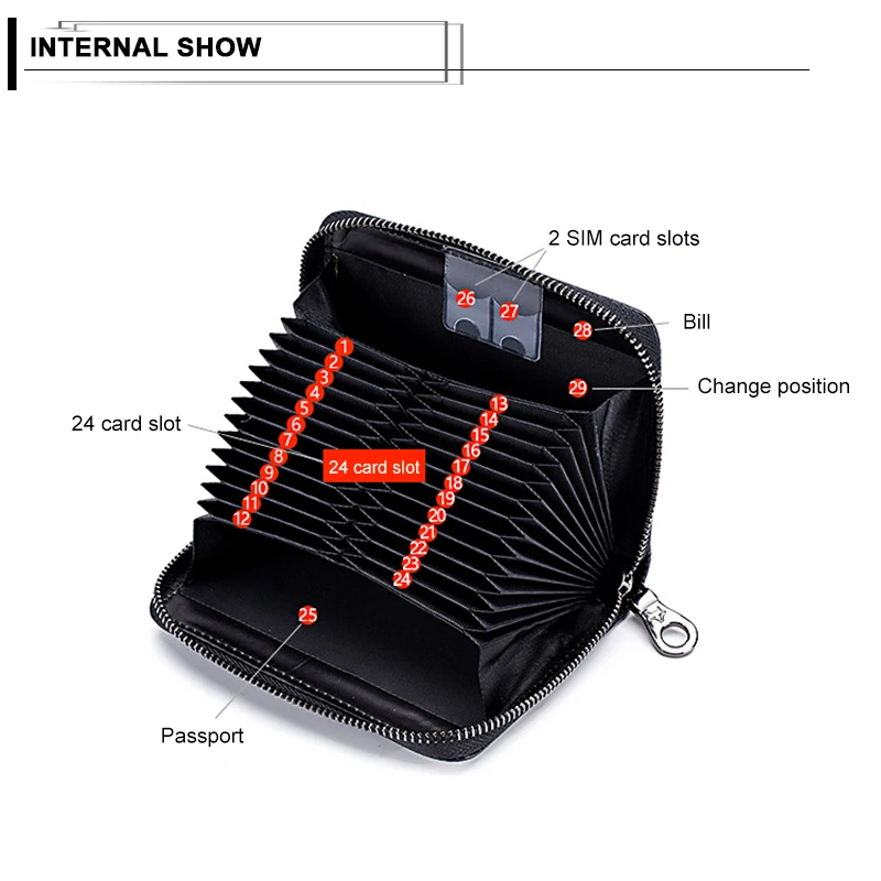RFID Блокировка короткий дизайн унисекс аккордеон кошелек 24 слота натуральная кожа Женский кошелек 8 цветов Мужской держатель для карт чехол