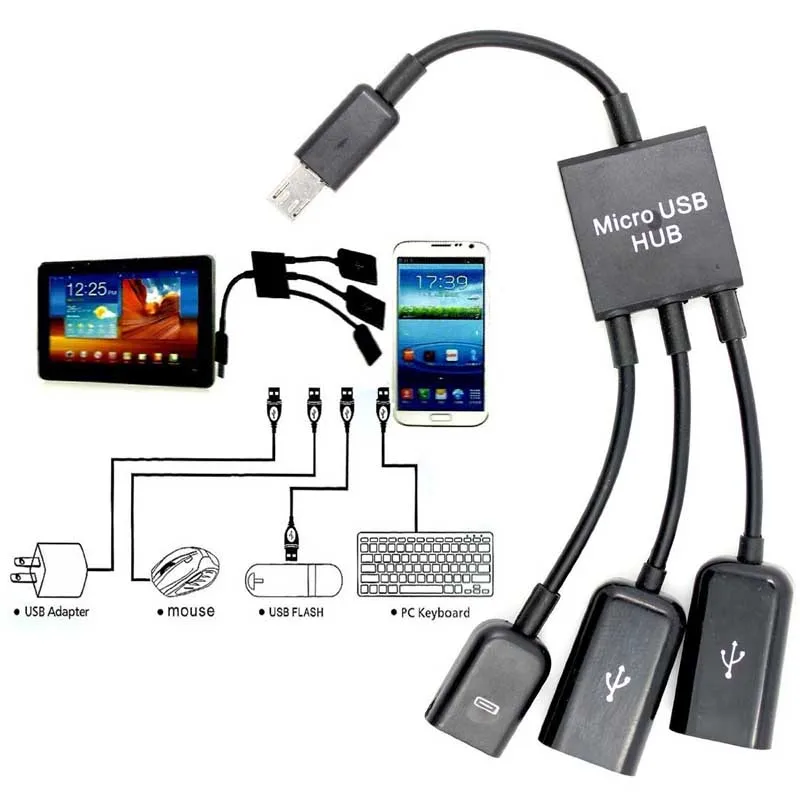 3 в 1 Micro USB мужчин и женщин и двойной USB 2,0 хост OTG Кабель-адаптер GDeals-15