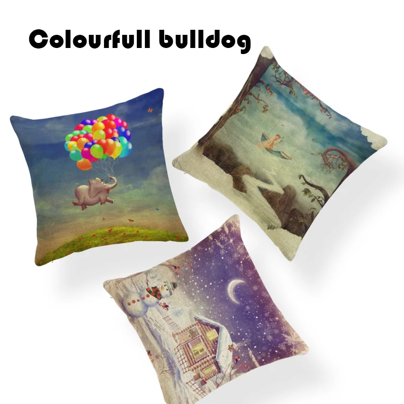 

Funny Cushion Cover Cute Girl City Night Landscape Star Throw Pillows Animal Swing Camping Rectangle Polyester Office Pillowcase