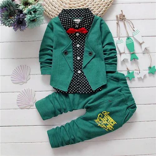 2017 Baby Boys Autumn Casual Clothing Set Baby Kids Button Letter Bow
