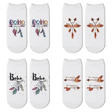 Новые носки с объемным принтом в стиле бохо и диких перьев, женские милые короткие носки с индийским бантом и стрелой, каваи дикие примитивные гетры
