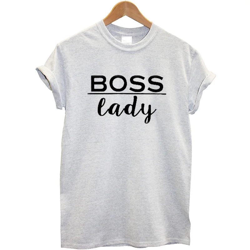 Boss سيدة T قميص القطن قصيرة الأكمام س الرقبة فضفاض صالح مضحك الصيف قمم زائد حجم الملابس 2019 الشارع الشهير المحملة قميص فام