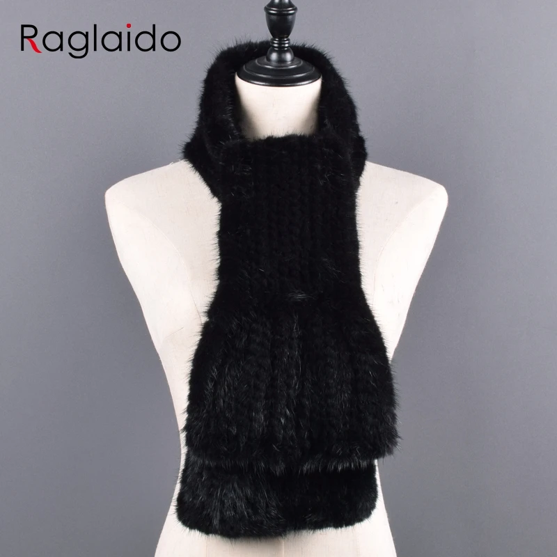 US $41.29 Winter Real Mink Fur Scarf For Women Long Style Lady Fur Neckerchief Handmade Knitted Really Mink Fur Scarves