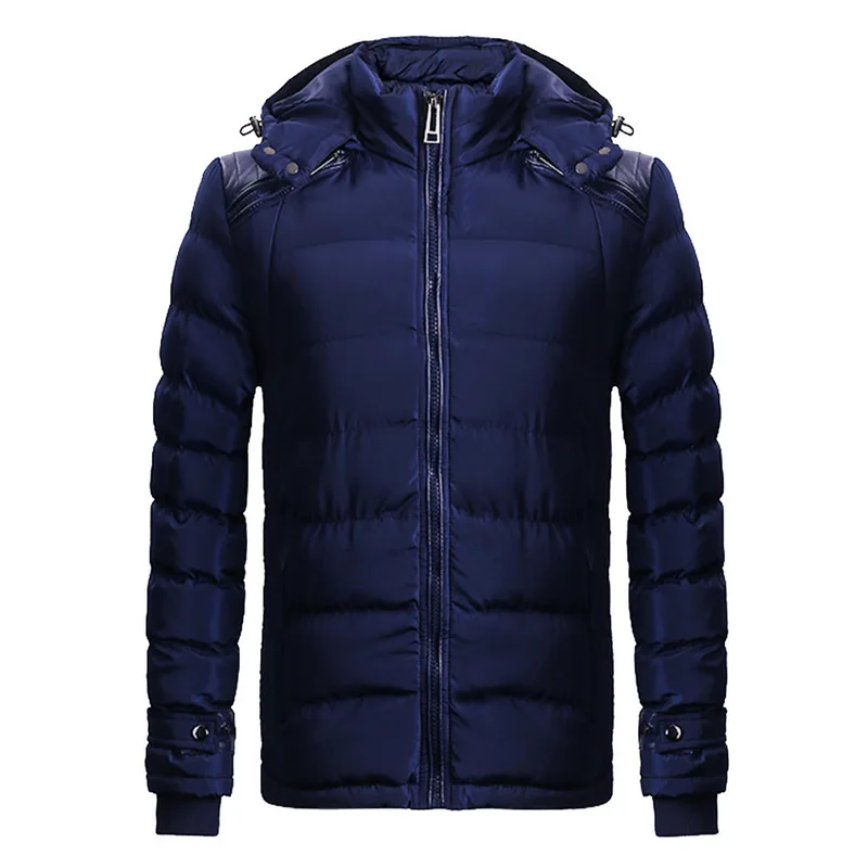 LAAMEI Men'sPU Leather Sewing Parka Men Winter Clothing 2019 Hooded Solid Color Warm And Windproof Male Parkas Men's Parka