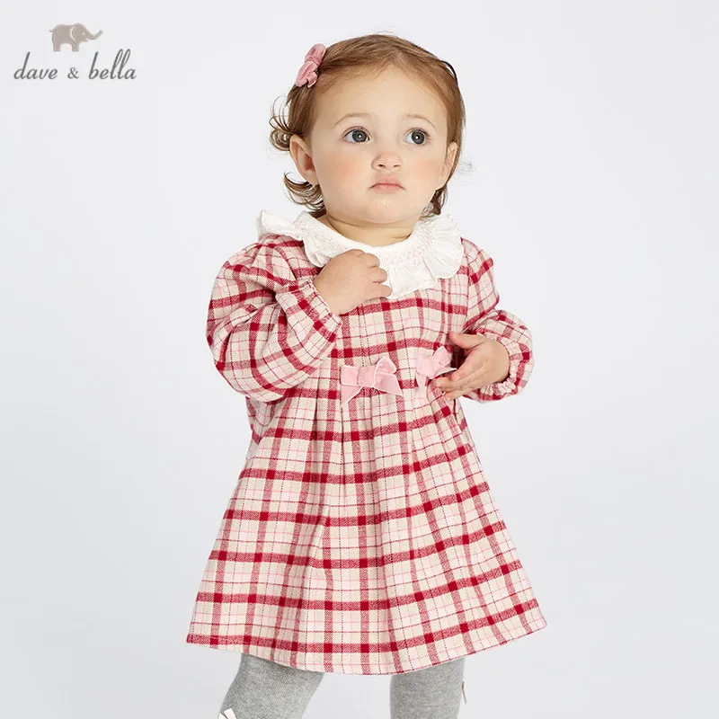 DB11472 dave bella/осеннее милое клетчатое платье принцессы с бантом для маленьких девочек детское модное праздничное платье детская одежда в стиле «лолита»