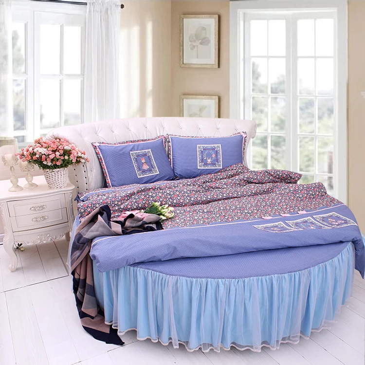 Cheap LACE ROUND Corner Bed Europe Orange color Flower Bedding sets Cotton Round Double Bed sheet Duvet cover Pillow case Bedskirt 40