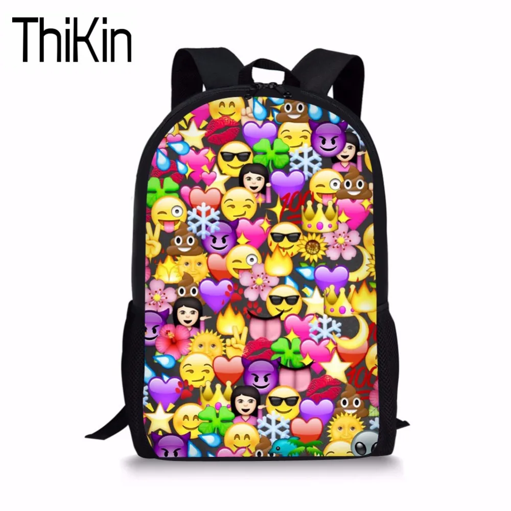THIKIN Kids School Backpack Cartoon Funny Emoji Print Schoolbag for