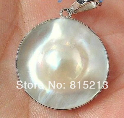 

ddh001278 White & Silver Rainbow Mabe Blister Pearl Pendant 925 Silver
