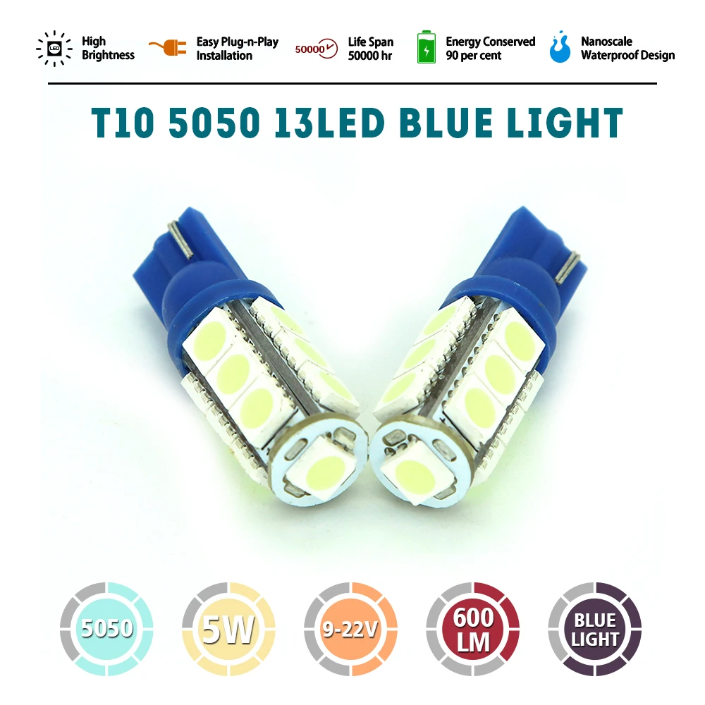 1 шт. T10 5050 13SMD клиновидная лампа W5W светодиодный автомобильный светильник w5w белый