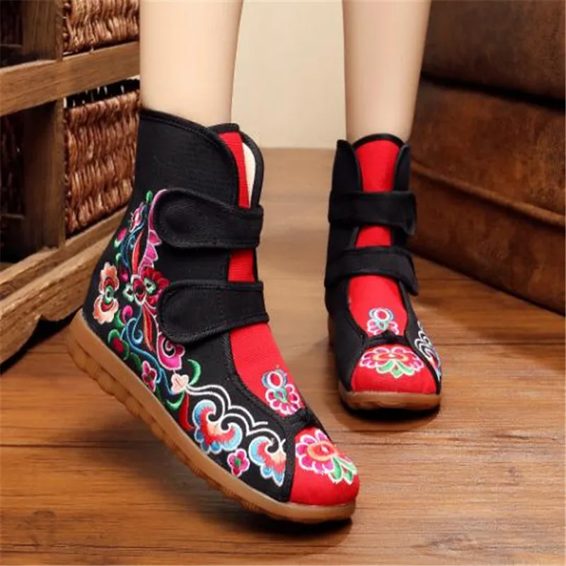 

Free shippingEmbroidery boots Double fastening the bottom of the canvas cloth shoes ethical wind flat boots women's boots