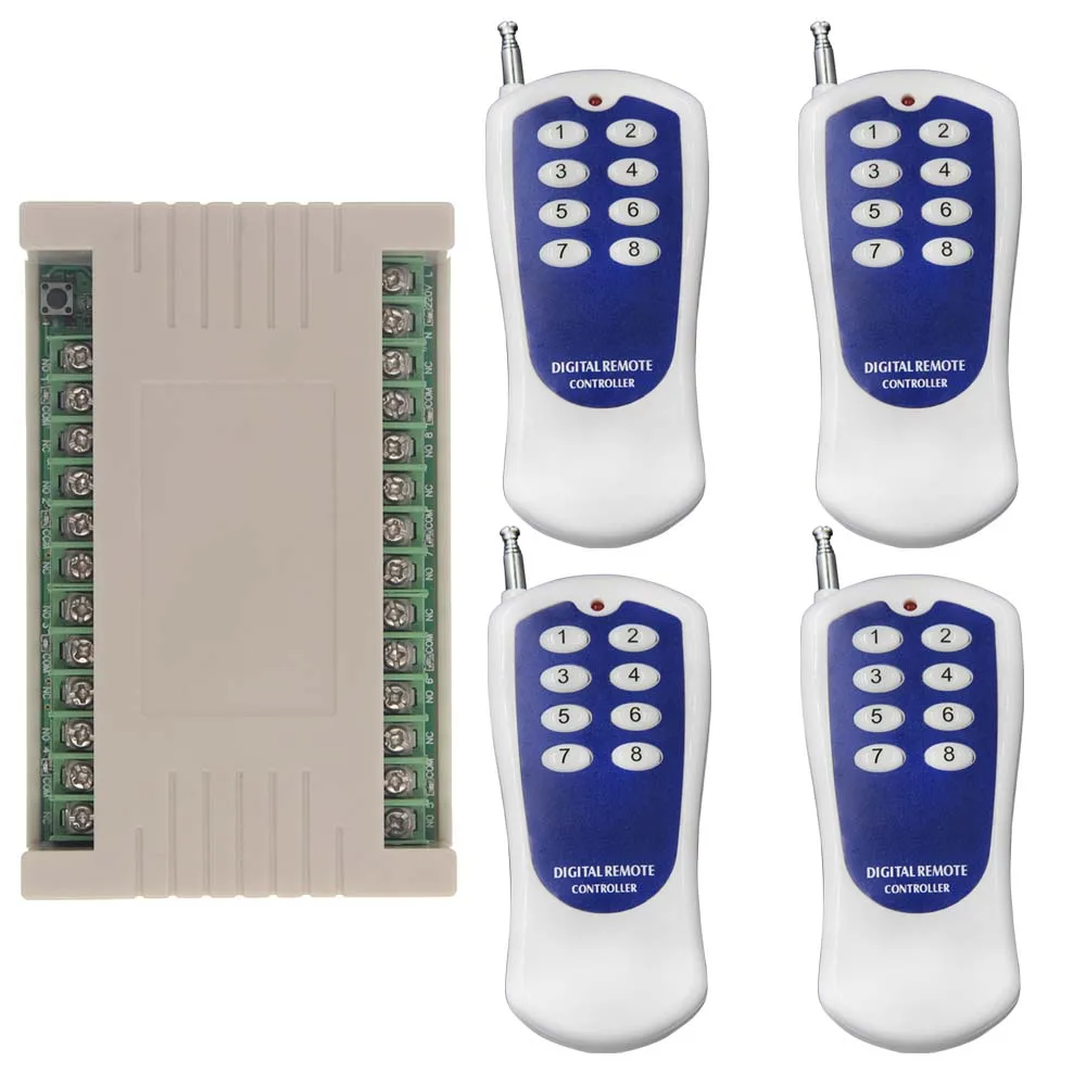 

8CH 8 CH Wireless Remote Control LED Light Switch 220V Relay Output Radio RF Transmitter And 315/433 MHz Receiver