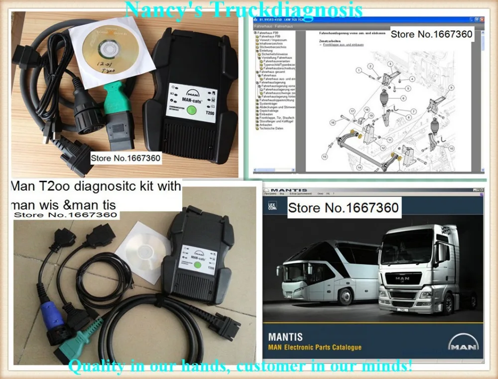 Free Shipping MAN T200 Diagnostic Scanner, Man T200 with MAN cats II 14