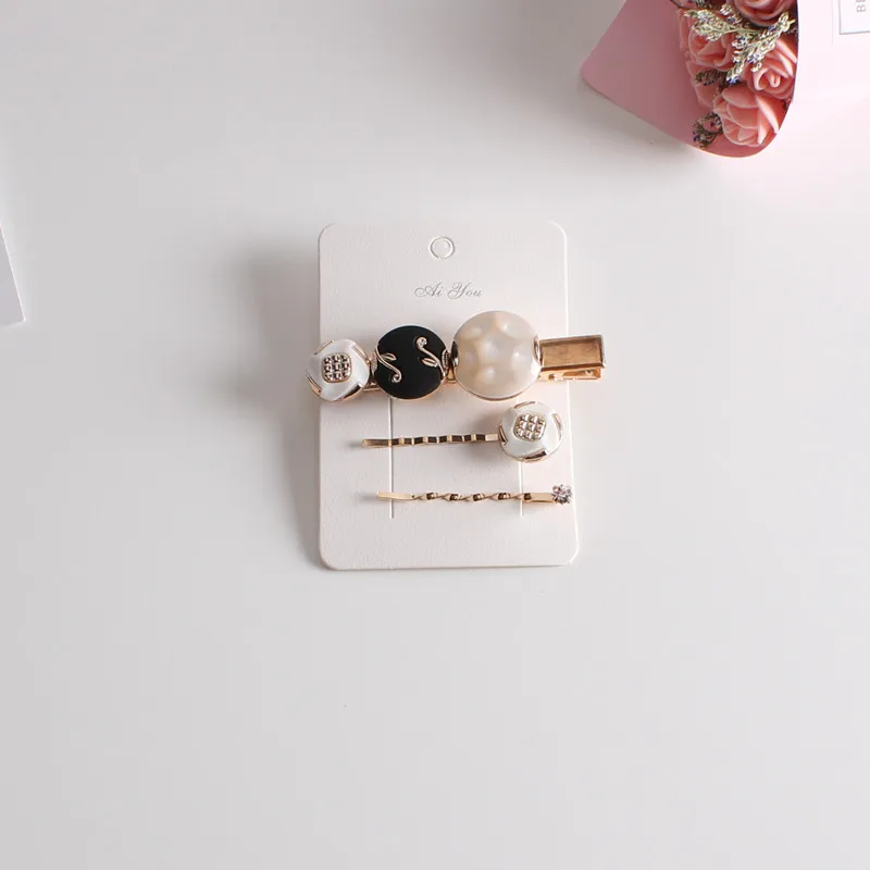 

Hair Accessories 3PC/lot Imitiation Pearl Hair Clip For Women Button Hairband Girls Barrette Vintage Hairpin versatile side clip