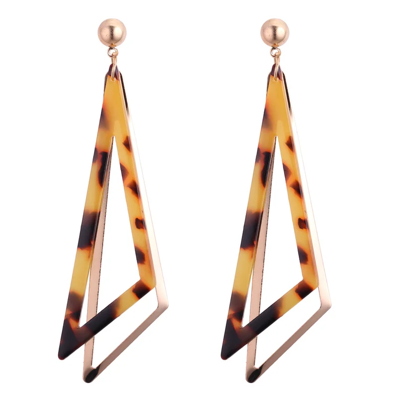 

New Double triangular irregular earrings Creative pattern Copper acetate earrings Exaggerated geometry Personality Woman earring