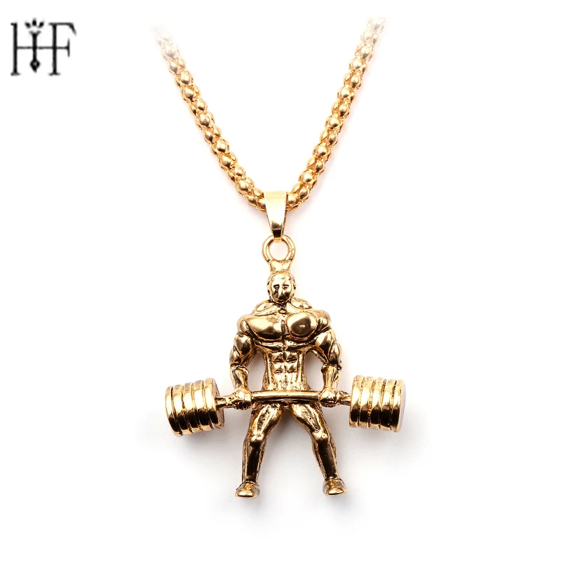 Weightlifting Athletes Pendant Men Necklaces Barbell