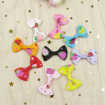 

200PCS/LOT Strawberry Small Bows Hairpin For Girls Handmade Child Elastic Hair Bands Scrunchy Clip Hair Accessories For Kid 2018