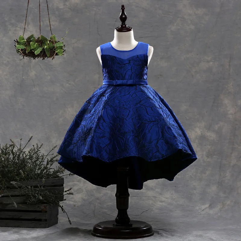 Платье принцессы с бантом; бальное Вечернее платье для девочек; летние детские платья без рукавов для девочек; жаккардовое платье; Свадебный костюм; T5046 - Цвет: blue