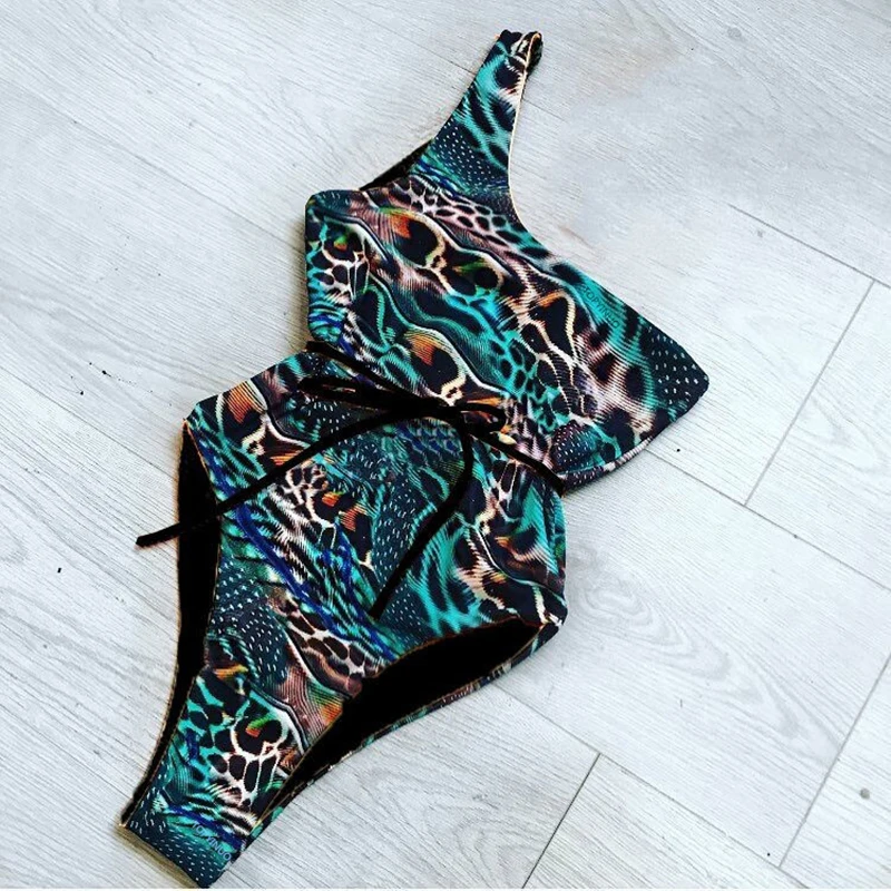 

2019 One-piece Bikini One-shoulder Leopard Print Swimsuit Sexy Women Leopard 2 Color Bandage Lingerie Intimates Swim Bralette