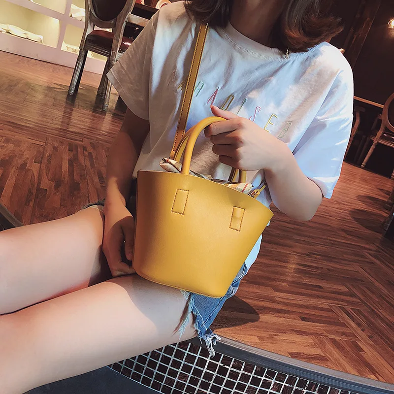 

High Quality Female Handbag 2019 New Simple Bucket Bag Big Capacity Women Composite Bag Girls Wild Shoulder Crossbody Small Bags