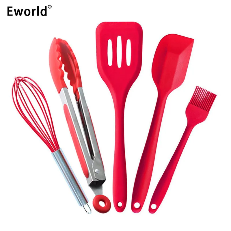 

Eworld FDA Approved Silicone Cooking Tools Sets Silicone Kitchen Utensils Set (5 Piece) in Hygienic Solid Coating
