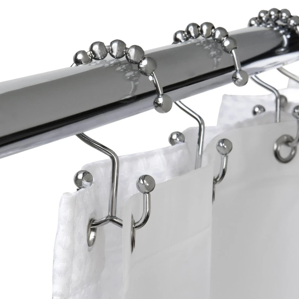 12pcs Chrome Mills Metal Double Glide Shower Ring Shower Curtain Liner Hooks (1)