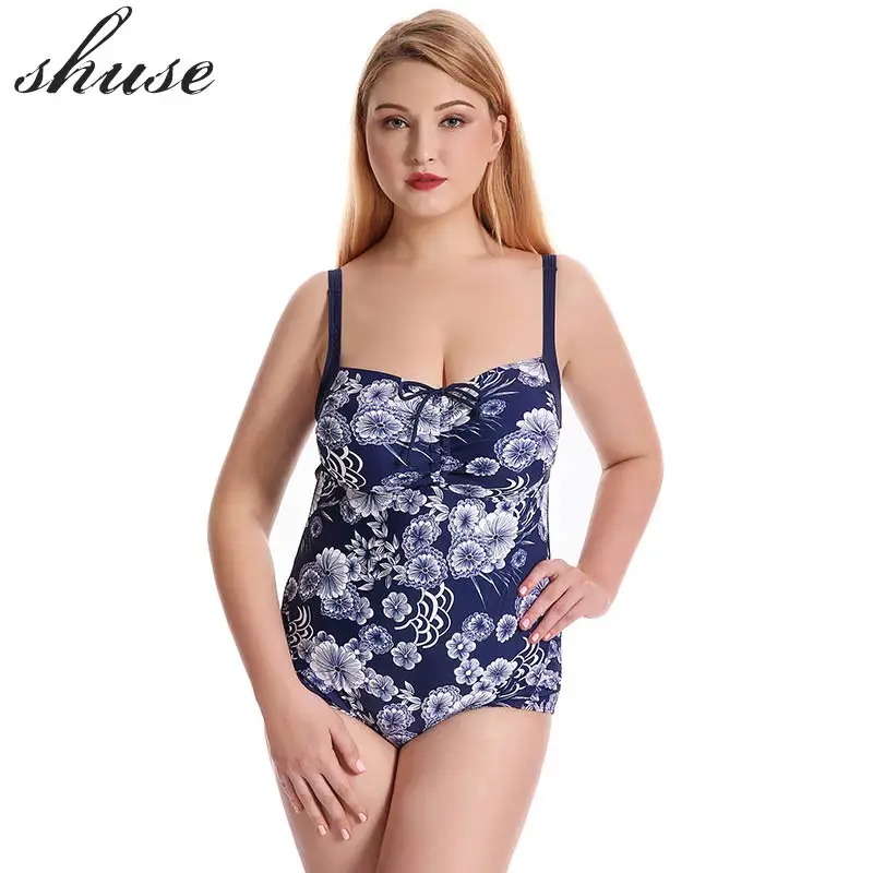 

Plus Size 10XL One Pice Swimsuit Women Backless Bodysuit Swimwear Monokini Femme Print Floral Solid Large Size Bating Suits