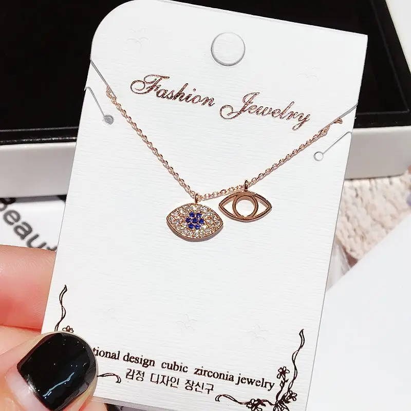 

Exquisite Double Pendants Evil Eye Necklace Rose Gold Color Clear/Blue Cubic Zircon Necklace Chain for Women