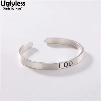 

Uglyless Solid 99.9% Fine Silver Women IDO Letters Bangles Adjustable Simple Fashion Open Bangle LOVE Gift Bracelet Fine Jewelry