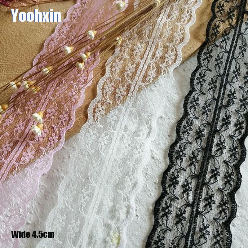 

4.5CM Wide HOT black white pink flower Embroidery lace fabric trim ribbon DIY sewing applique collar guipure dress wedding decor