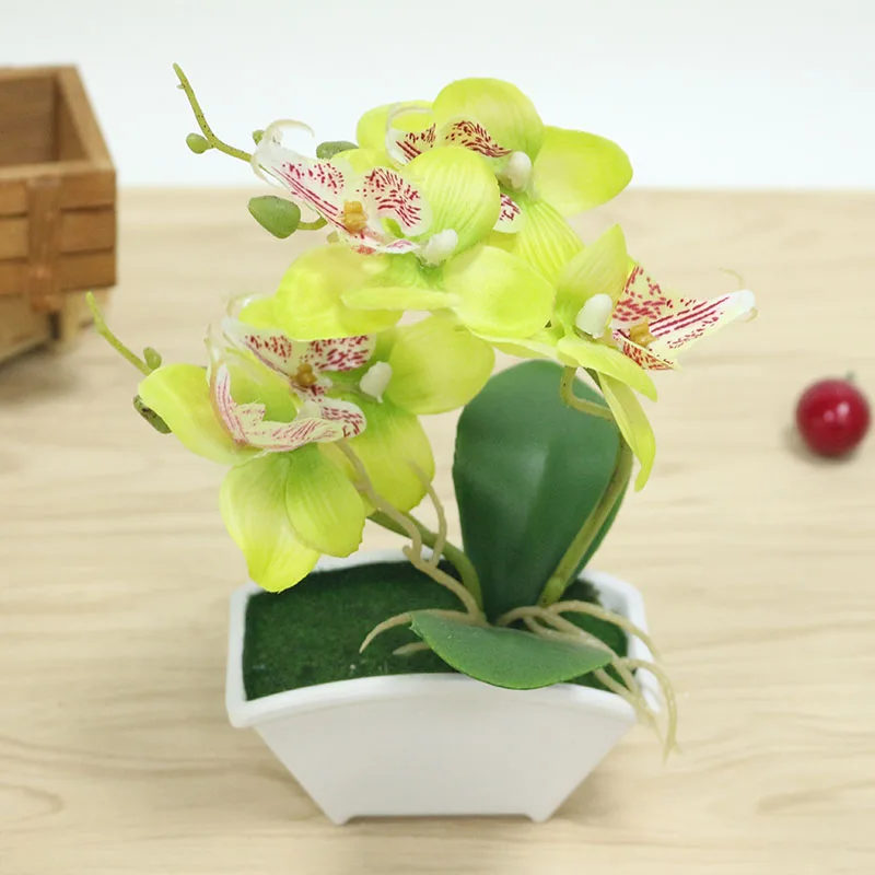 Flone Orchid Pots Plastic Artificial Potted Orchids Silk Bonsai Fake Flowers Green Plants And Flower Pots Home Decoration  (16)