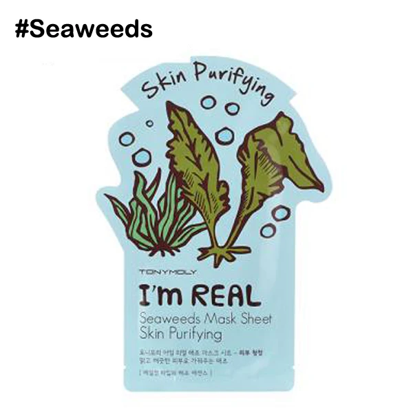 I'm REAL Tony moly маска для лица Корейская листовая маска для лица увлажняющая маска для лица сужающая поры Антивозрастная Гиалуроновая кислота эссенция - Цвет: Seaweeds