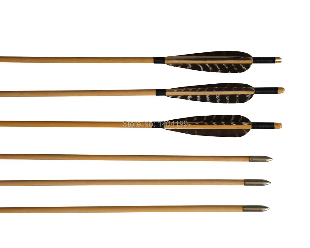 12 pieces archery hunting wood arrows with 5 inch real turkey feather