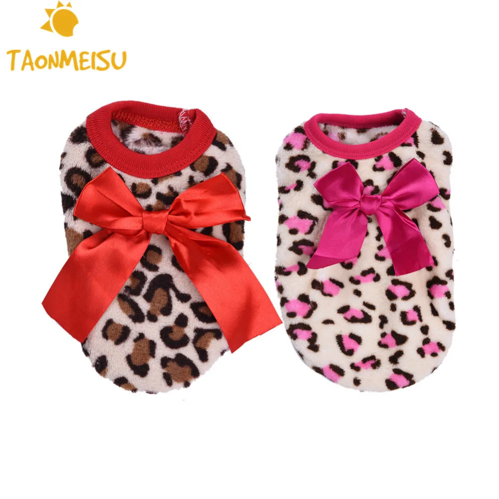 

Pet Dog Puppy Clothes Dogs Bowknot Costume Pajamas For Small Milk Dogs Chihuahua Clothing With Leopard Pattern Hoodie 4 Size