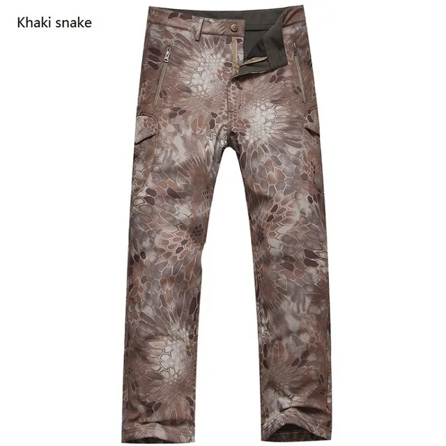 Акула кожи Soft shell Тактический военные камуфляжные штаны Для мужчин зимние армейские Водонепроницаемый теплый флис CasualCamo ветрозащитный Брюки S-3XL - Цвет: Khaki Snake