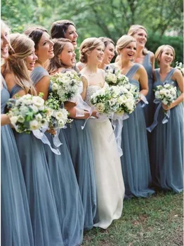 

Classic New Arrival Charming V Neck bridesmaid dresses backless tulle Floor Length 2018 vestido de madrinha de casamento longo