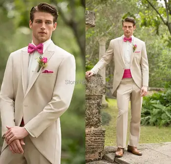 

Leisure Slim Fit One Buttons Business Groom Tailcoats Beige Groomsmen Suits 2016 Custom Made Wedding Prom Suits For Men