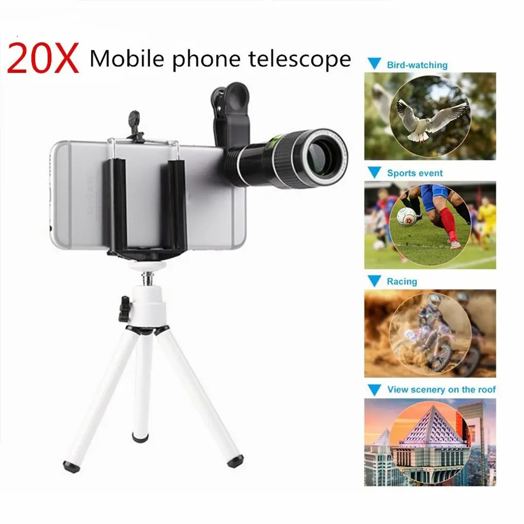 

Universal Clip Handheld 20X Fixed Focus Telephoto Telescope Smartphone Mobile Phone Lense External Camera Lens