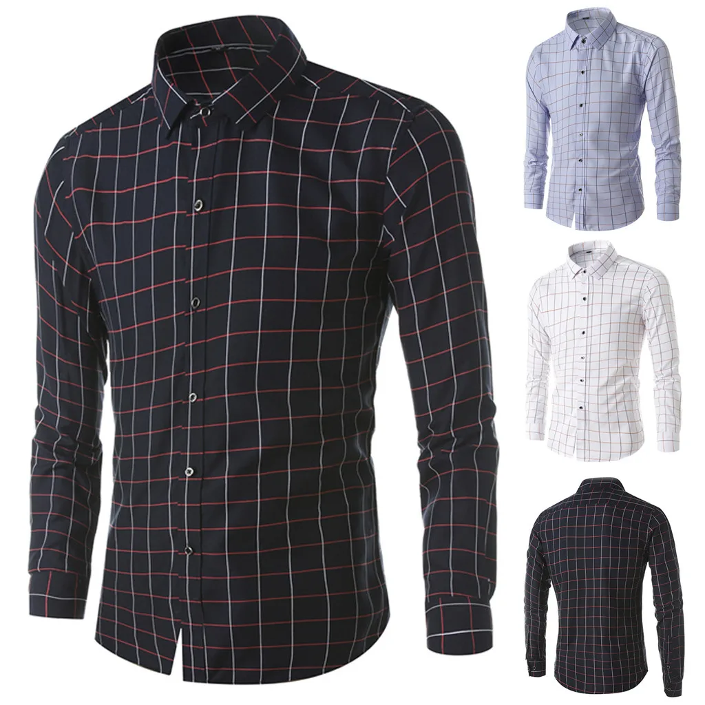 

2019 New style summer shirt Men's Fashion Business Leisure Long-sleeved Lattice Printing Shirt 4XL high quality Hawaiian shirt