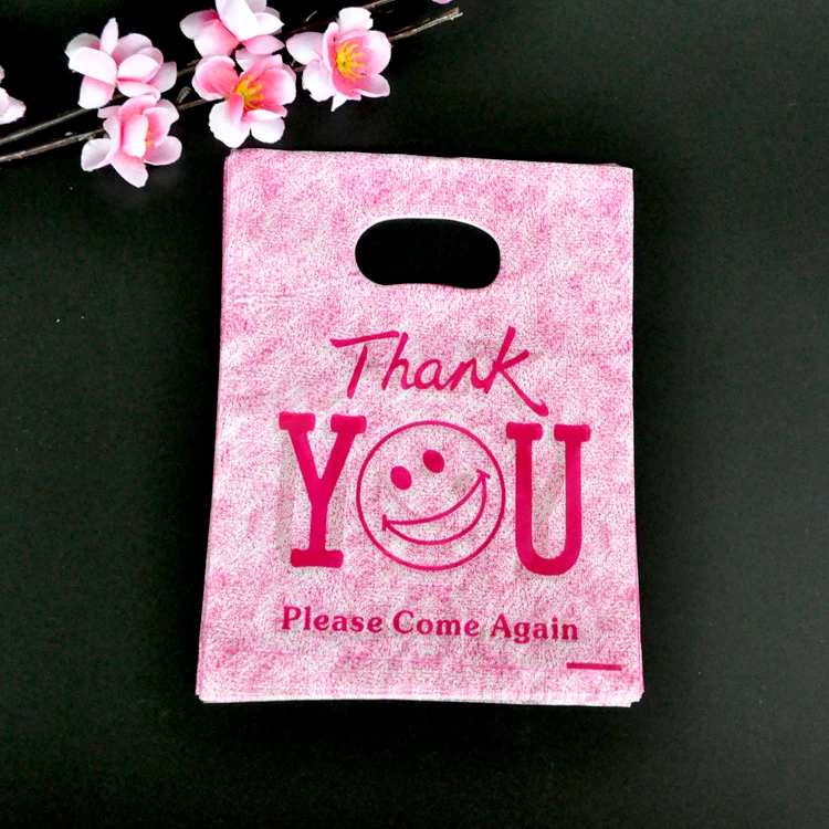 100 шт./партия, ярко-розовые пластиковые пакеты "спасибо", 15x20 см, Упаковка конфет для свадебных ювелирных изделий, пластиковые подарочные пакеты с ручкой
