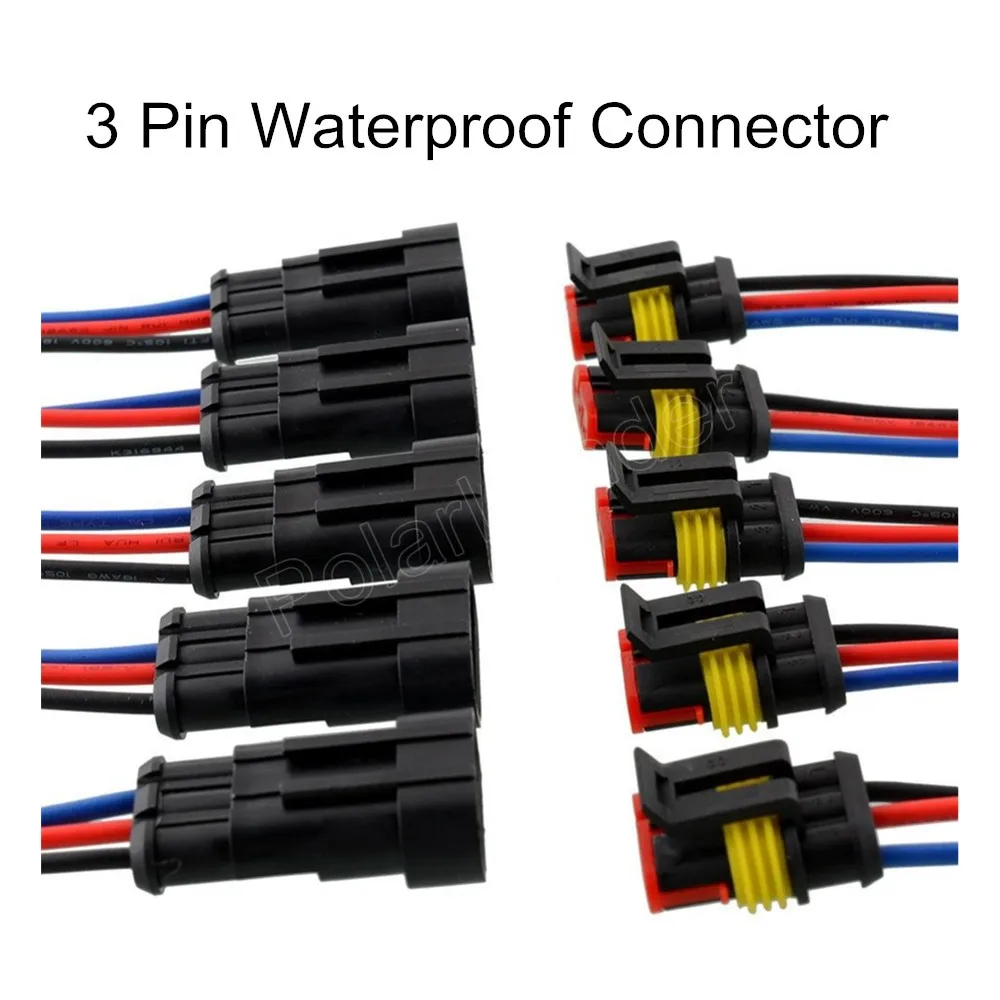 best selling 5 Kit 3 Pin Way Car OEM Black Auto Vehicle Waterproof