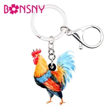 Bonsny-llaveros acrílicos de gallo y pollo para mujer, joyería de animales de granja, accesorios de bolso